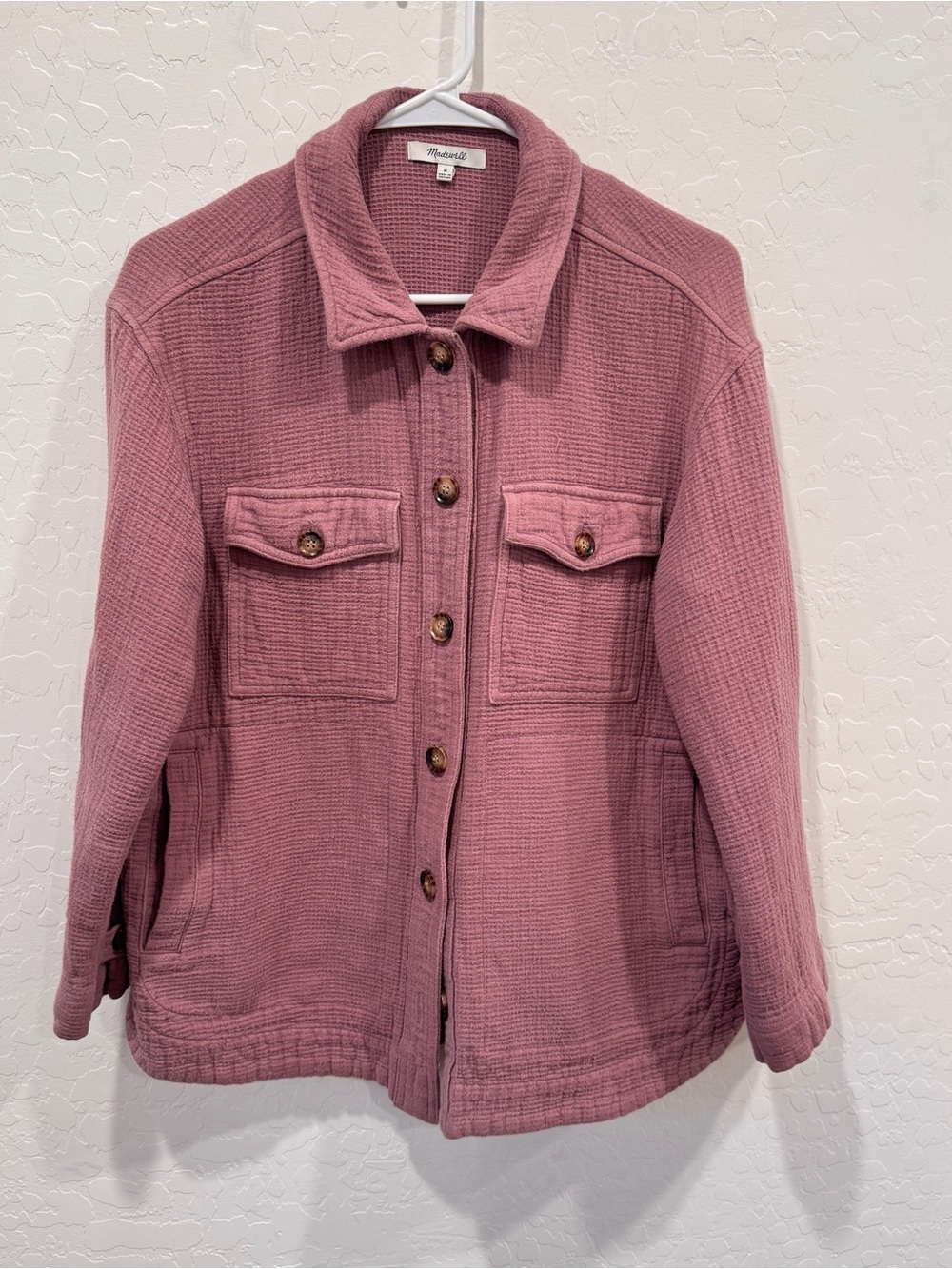 Madewell Dusky Pink Purple Textured Button-Front Shacket Womens Medium